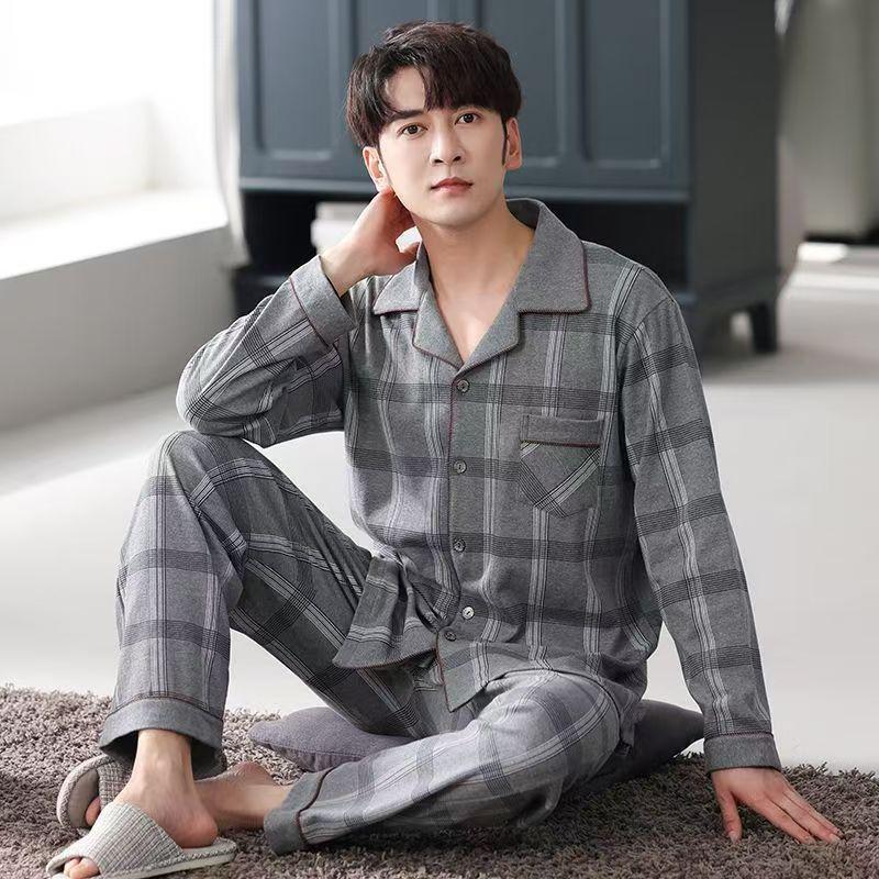 Men's Pure Cotton Long Sleeve & Pants Pajama Set for All Seasons