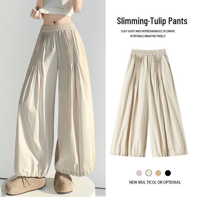 Women s 2026 Spring Mid-High Waist 3D-Cut Pleated Trousers M