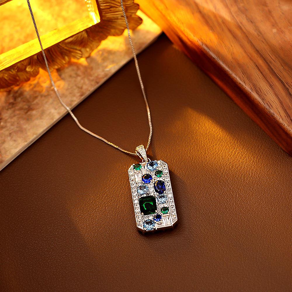 Vintage Colorful Zircon Pendant Necklace Luxury Crystal Choker Chain Jewelry Gift