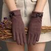 Plus Velvet Driving Gloves Bow Full Finger Gloves Female Gloves Winter Gloves  Gloves