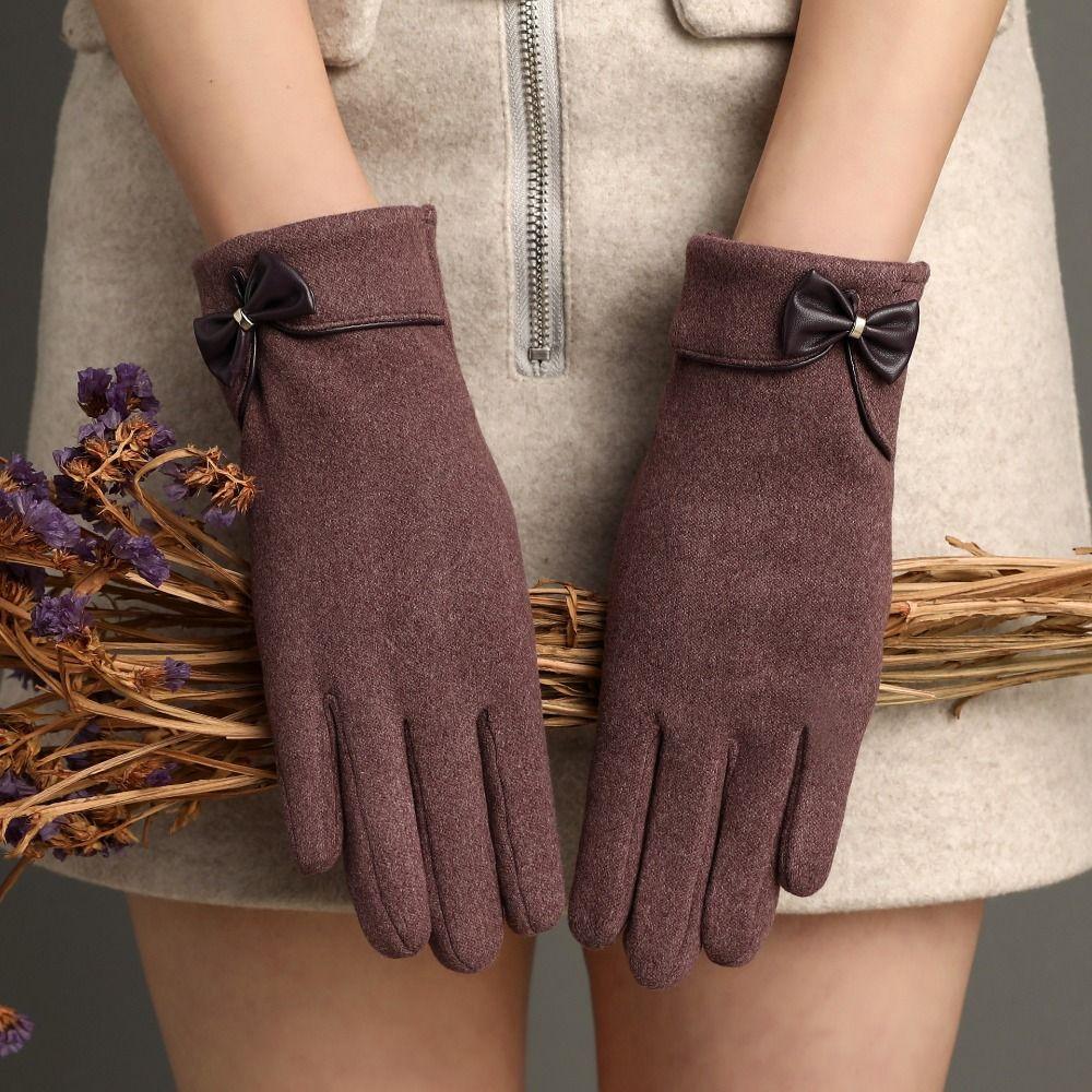 Plus Velvet Driving Gloves Bow Full Finger Gloves Female Gloves Winter Gloves  Gloves