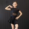 Children Latin Dance Dress for Girls Black Mesh Yarn Skirt Set Cha-cha Samba Rumba Training Performance Clothing