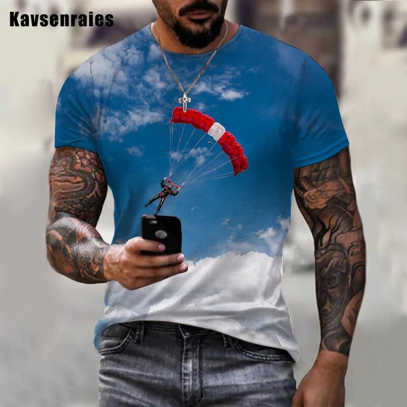 Paragliding Printed 3D T-shirt 2022 Fashion Summer Cool Extreme Sport Streetwear T Shirts Boy Girl Oversized Tops
