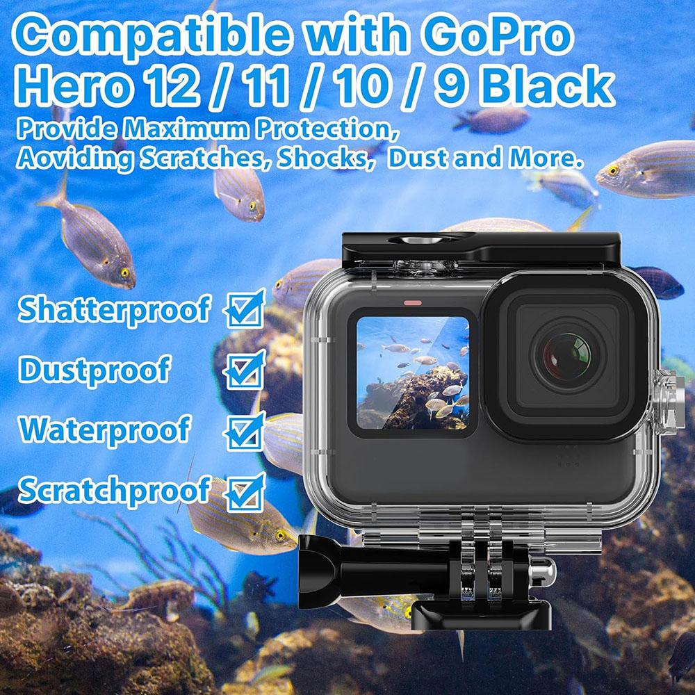 For GoPro Hero 12 11 10 9 Undervanns Vanntett Husdeksel Dykking Beskyttelsesdeksel