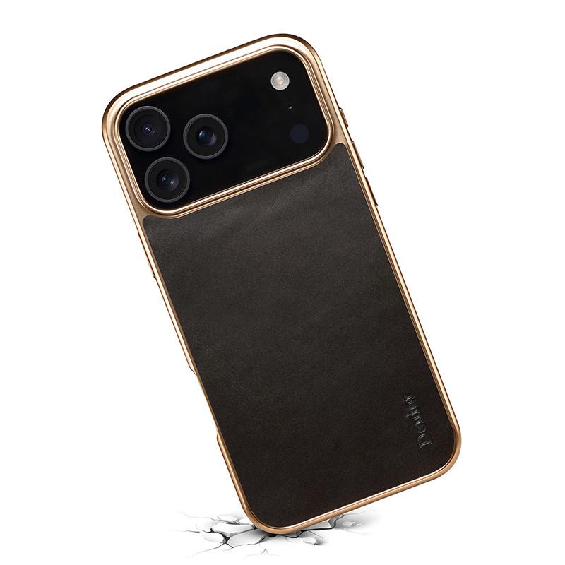 Denior Apple 17 Air Genuine Leather Protective Case for iPhone 17 Pro Max, Cowhide Electroplated 