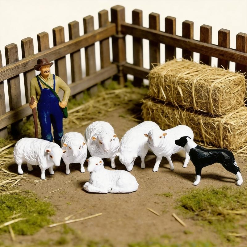 1:87 Scale Hand Painted Resin Collectible Figures Miniature Model Accessories Farm Animals Figure Model Dioramas Figure