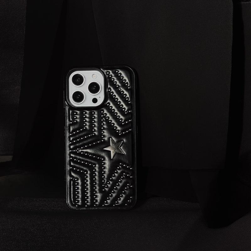 Leder Pentagramm Nieten Anti-Drop Vollschutz Hülle für iPhone 17, Apple 16/15 ProMax & 14
