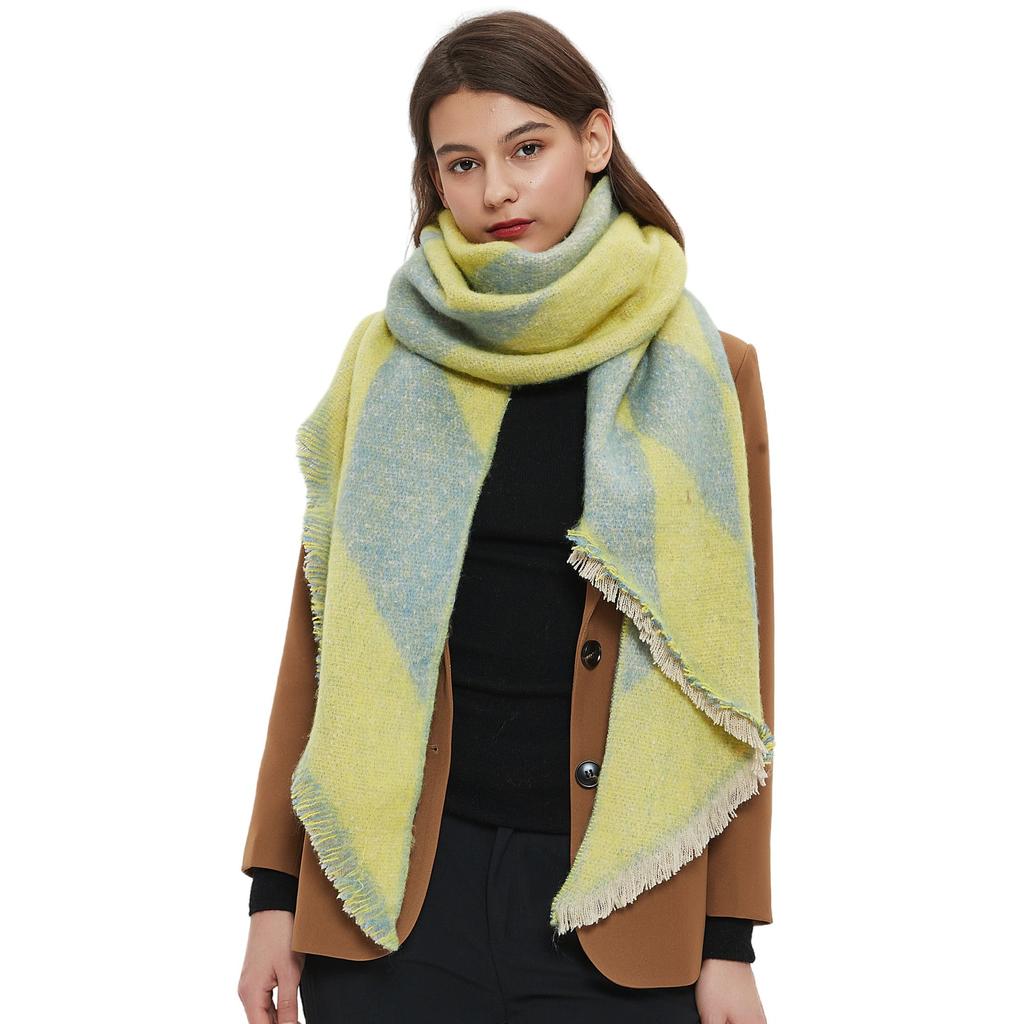 Women'S New European And American Shawl Scarf, Autumn And Winter Large Grid Triangle Imitation Cashmere Double-Sided Scarf