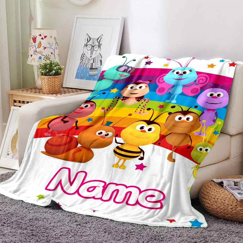 Custom Name Bugs Garden Party Blanket For Couch Bed Plush Cozy Fuzzy Blanket Super Soft Warm Blankets For Fall And Winter 09167