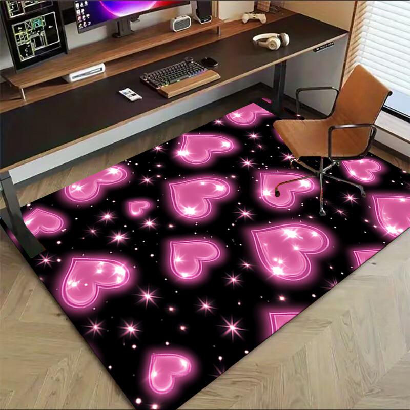 Hearts Stars Crystal Velvet Chair Mat Area Rug - Non-Slip, Floor Mat, Office Desk Chair Rugs, Bedroom Decor.Christmas Gift-1106140