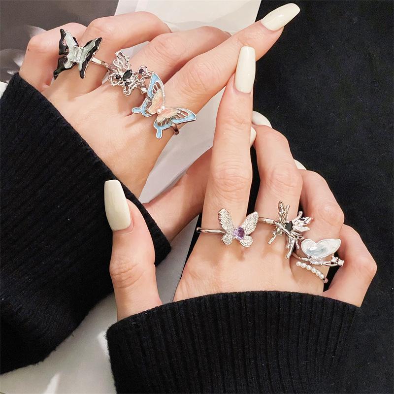 Advanced Sense Oil Drop Butterfly Series Open Ring Full Of Diamonds Zir*****Il Drop Light Luxury Stacked Index Finger Ring