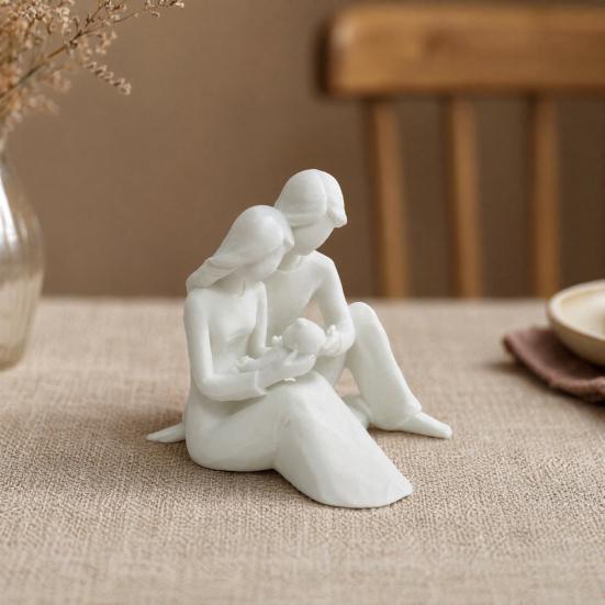 Family Theme Statue 3D Printed of 3 Sculpture, Modern Father Mother Son Decorative Figurine, Parent Child for Home Office Shelf Elegant Decor