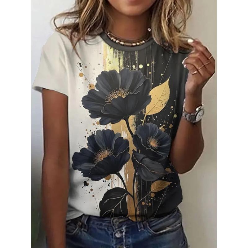 3D Printed Animal Flower Pattern Summer Fashion Women's T-shirt Breathable Trend Versatile