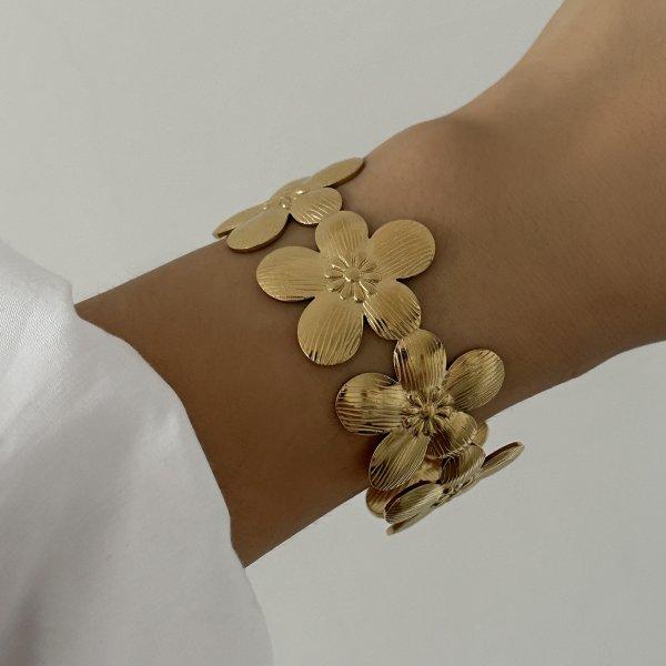 Delicate Bohemian Stainless Steel Flower Shell Open Bangle Set for Women Chic Stackable Seaside Vacation Party Jewelry Accessori
