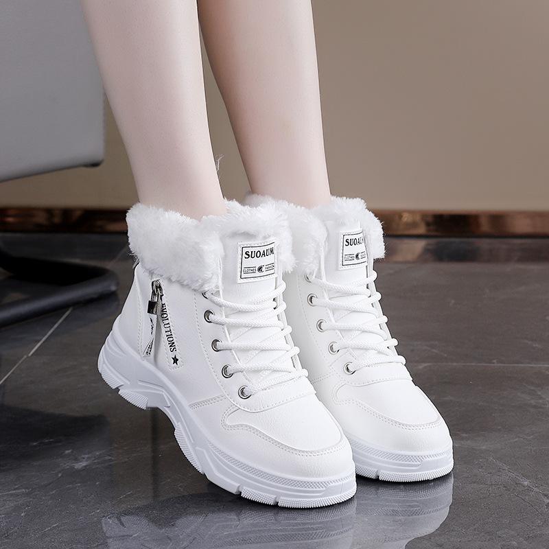 Women's high top large size soft sole fall and winter warm fur one snow boots padded lining non-slip hiking casual sports cotton boots