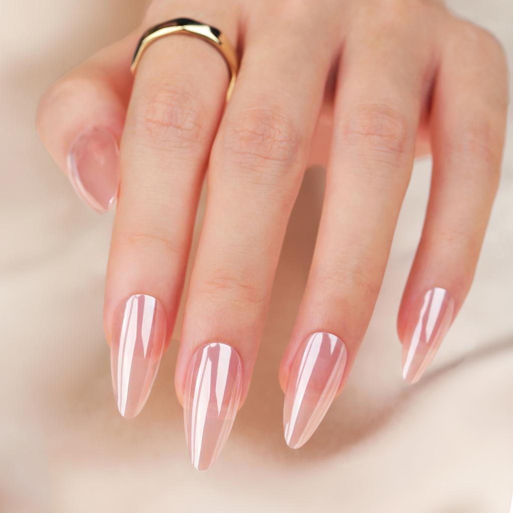 DIY nude solid color wearing nail short almond nail aurora nude nail art Europe and the United States pure desire simple nail piece