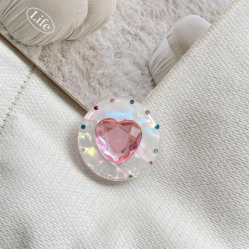 Japanese Rhinestone Phone Holder: Magnetic Heart Ring for Desktop Viewing