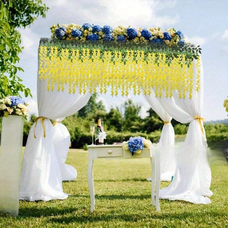 Artificial Wisteria Hanging Flowers Fake Wisteria Flower Silk Vines Rattan Decor For Home Wedding Arch Wall Garden Greenery Bedroom Outdoor
