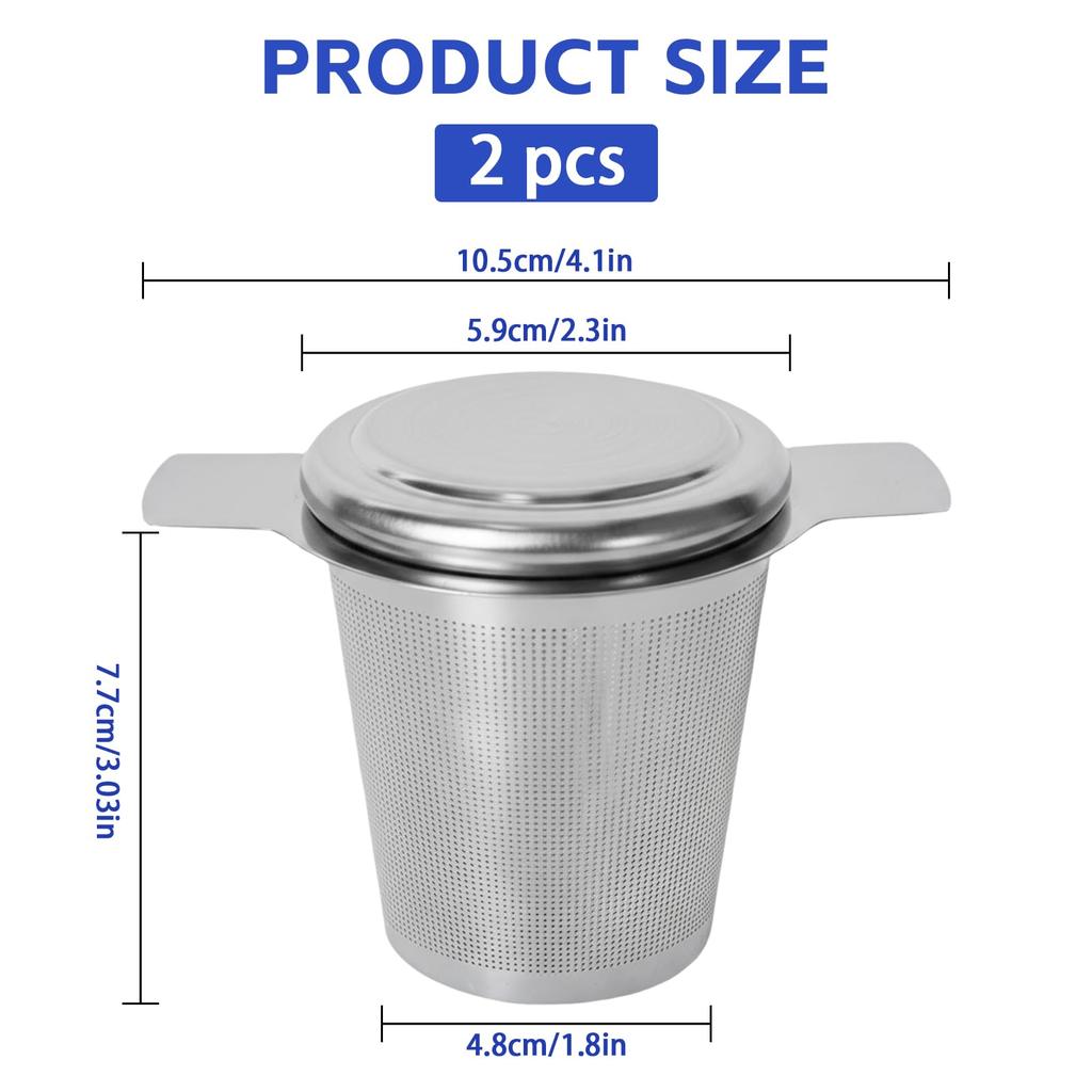 2-Pack 304 Stainless Steel Tea Infuser Extra Fine Mesh Loose Leaf Strainer with Lid  Dual Handles Large Capacity Reusable Tea Filter Basket