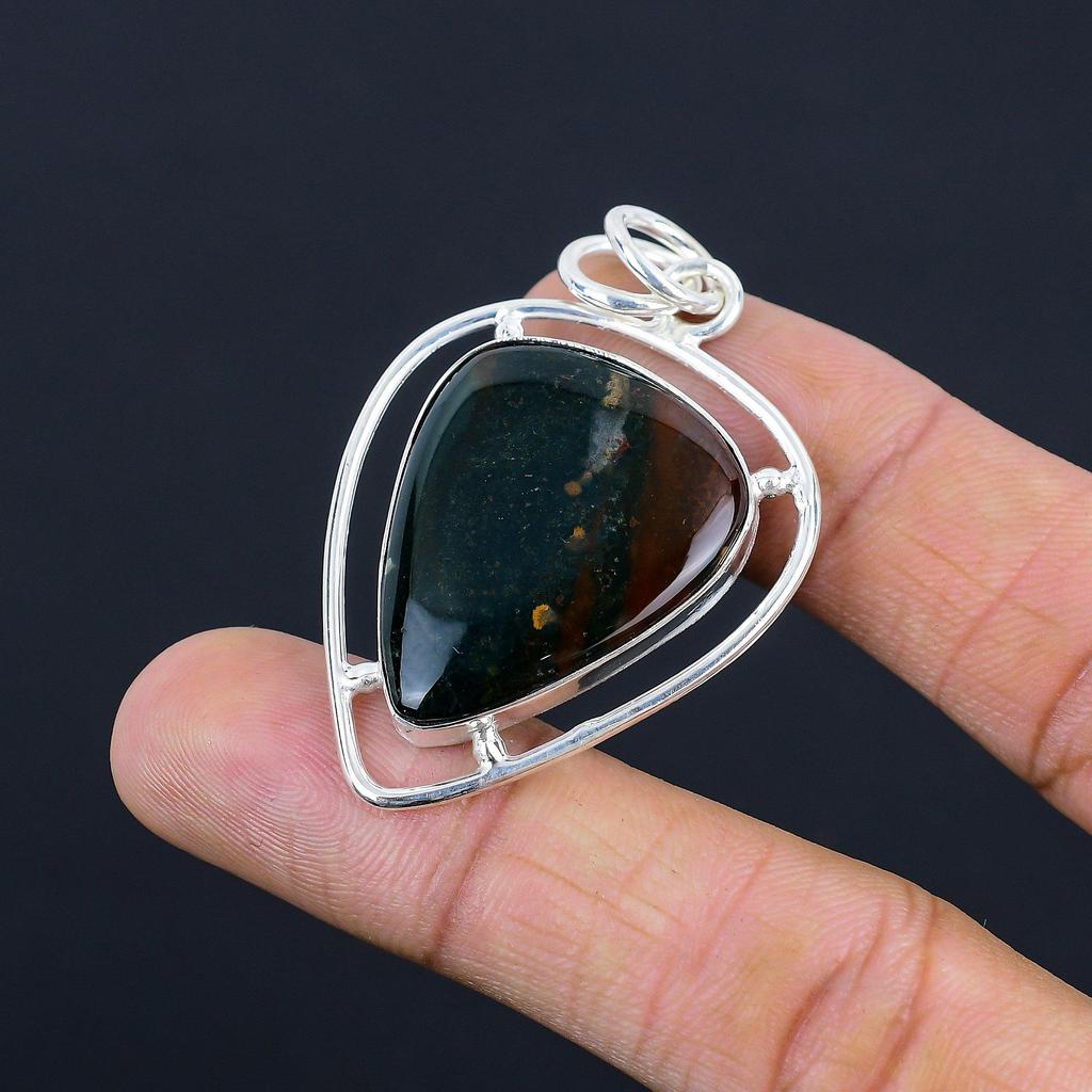 Natural Bloodstone Gemstone Indian Jewelry 925 Sterling Silver Pendant For Women