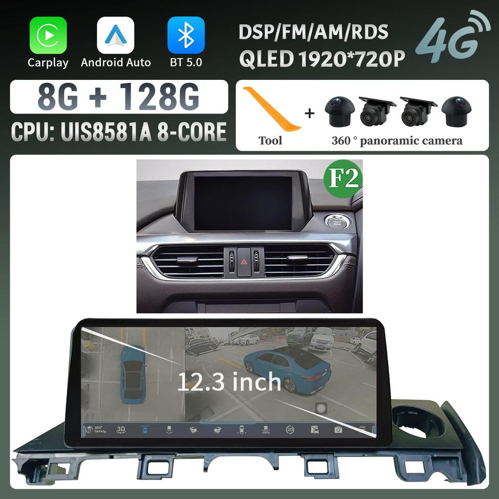 12.3"For Mazda 6 Atenza 3 2015-2018 Right Hand Drive Car Radio Multimedia Wireless Carplay Multimedia 4G GPS Stereo Touch Screen