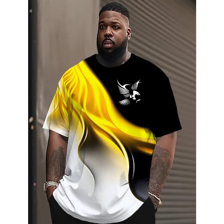 Plus Size Men Tie Dye 3D Print T-shirts Fashion Tees Beachwear Stretch Polyester Sports Short Sleeve Tops