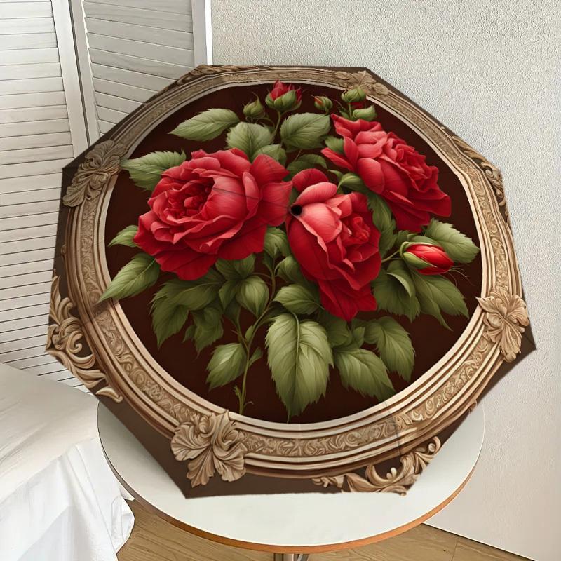 

1pc Roses in Ornate Frame Umbrella with Plastic Handle,Suitable for All Seasons Home Travel Outdoor UmbrellaDD1239