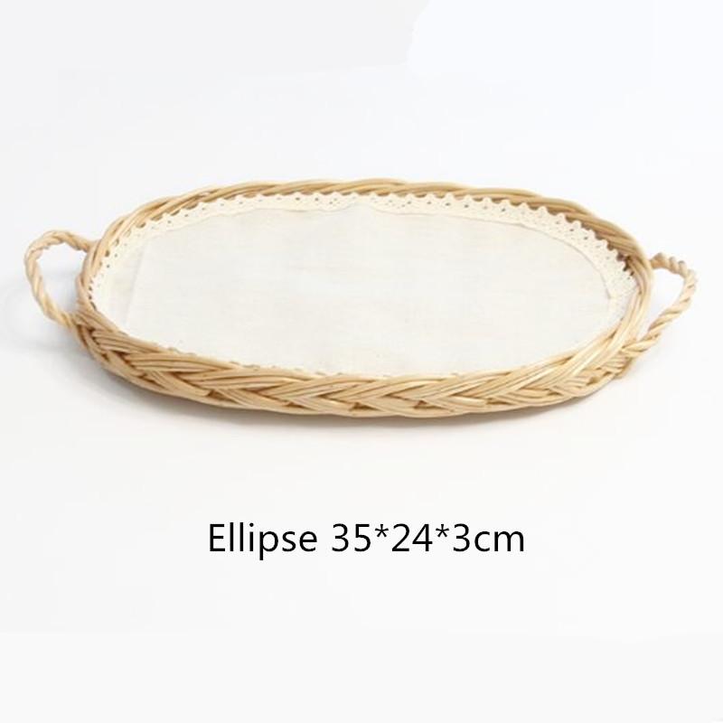 Handwoven Rattan Food Plate Kitchen Storage Wicker BreadBasket Dessert Cake Platter Dinner Serving Tray Round Ellipse Tea Trays