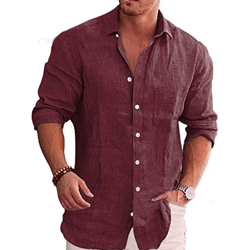 ბამბის თეთრეულის შემოდგომის მამაკაცის გრძელმკლავიანი პერანგი მყარი ფერის ყოველდღიური სტილის პლუს ზომა მამაკაცის ყოველდღიური თეთრეულის პერანგი