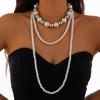 Vintage imitation pearl beaded multi-layer necklace choker exaggerated CCB large bead long necklace women