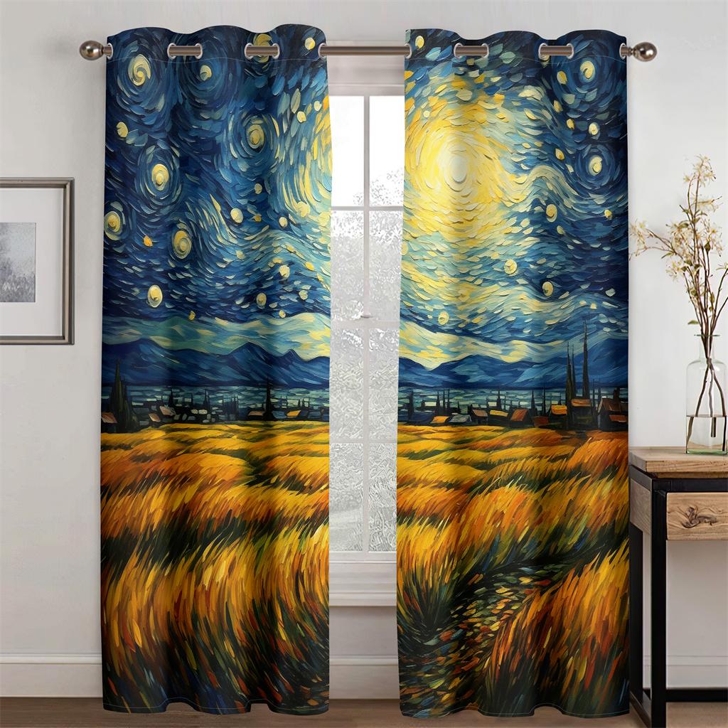 Pastoral Life Landscape Decorative Curtains Oil Painting Style 2 Piece Set Living Room Bedroom Office Window Decorative Curtains