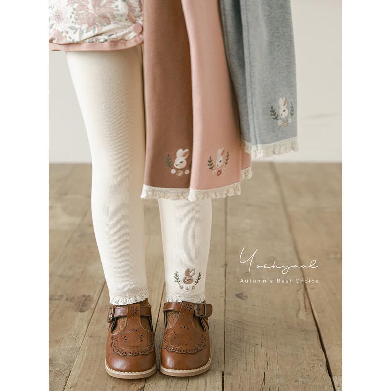 YOYO Girls' Casual Ribbed Leggings with Lace Trim