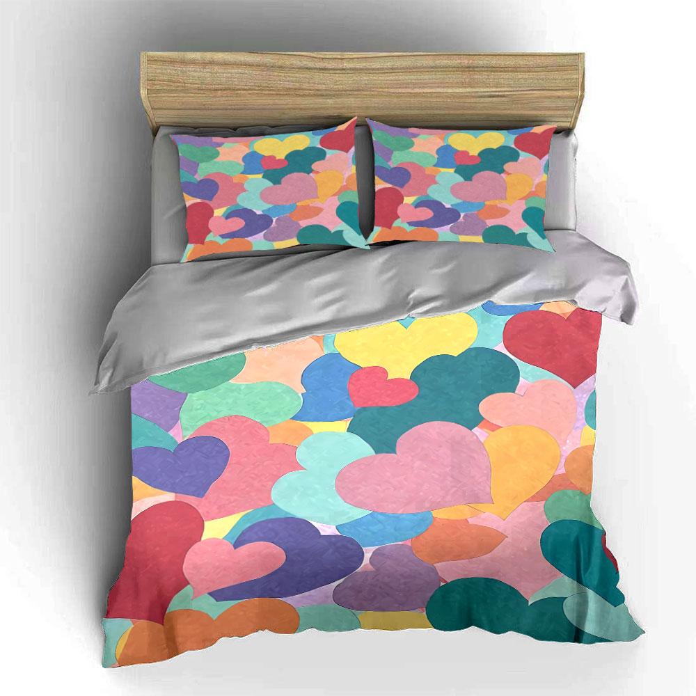 Buntes Herzmuster Bettwäscheset Bettwäsche Bettbezug-Set Bettbezug Kissenbezüge (1 * Bettbezug 2 * Kissenbezüge, ohne Bettdecke)