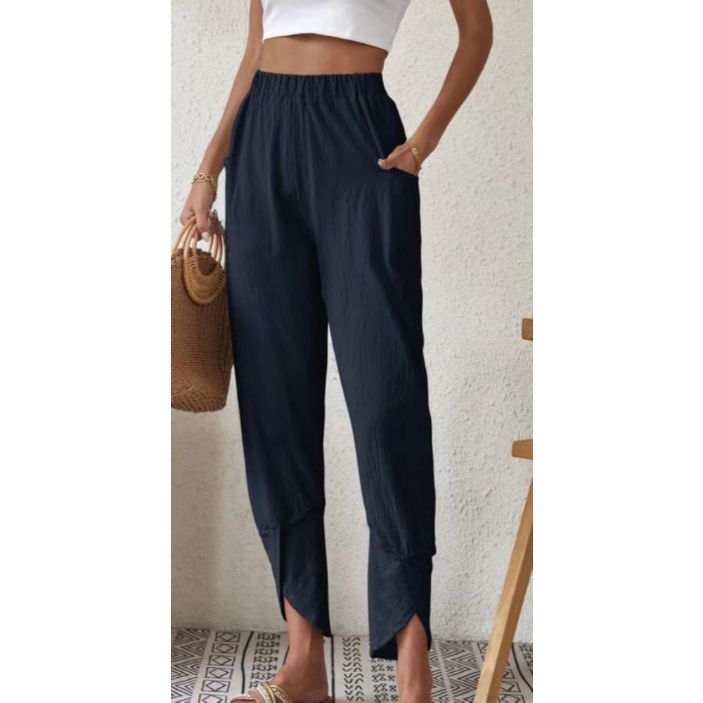 GMXIA Pantalones Casuales de Mujer para Otoño con Cordón Holgados Bolsillo Algodón Lino Chinos