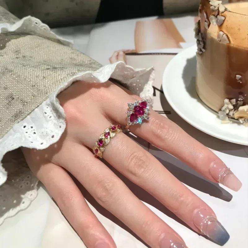 High quality red water droplet engagement ring Vintage court style showy ruby rings for women light luxury wedding Zircon