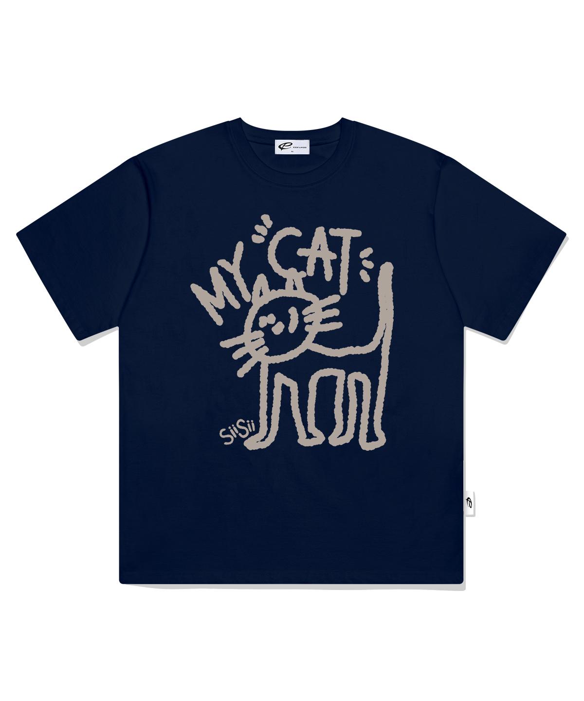 Page Cc My Cat Printed Short Sleeve T-Shirt Navy S