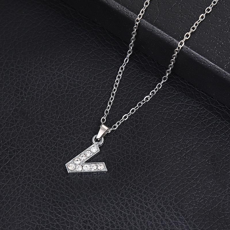 European & American Inlaid Rhinestone English Letter Choker Necklace for Women - Stainless Steel Pendant Jewelry Accessory