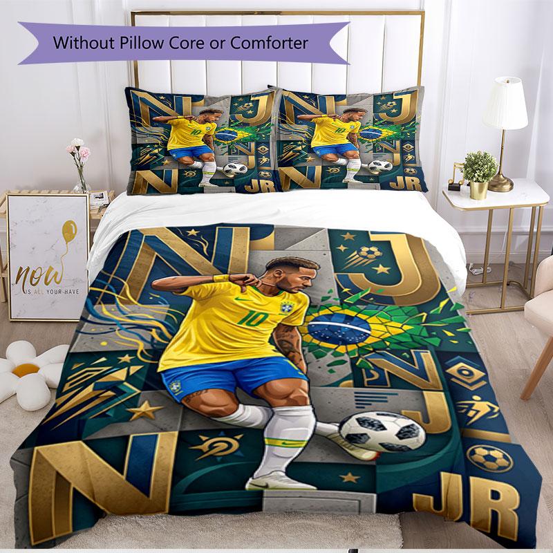 3'lü Nevresim Takımı (1*Nevresim Kılıfı + 2*Yastık Kılıfı, Çekirdeksiz), Neymar Jr Baskılı Yumuşak Dört Mevsim Nevresim Takımı, Ev Yatak Odası Dekor Hediye