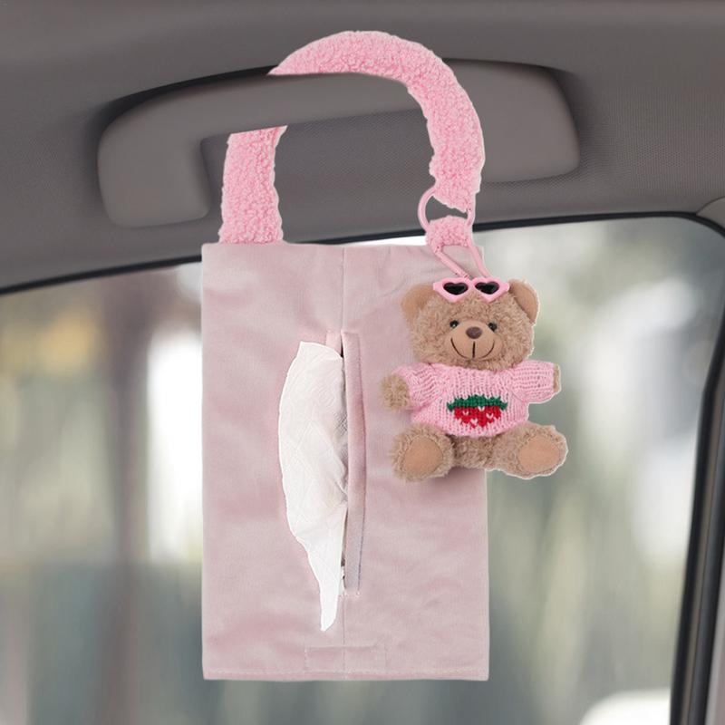 Car Tissue Box Holder Cartoon Bear Doll Tissue Box Plush Cute Car Accessory Multifunctional Practical Tissue Holder Napkin Box