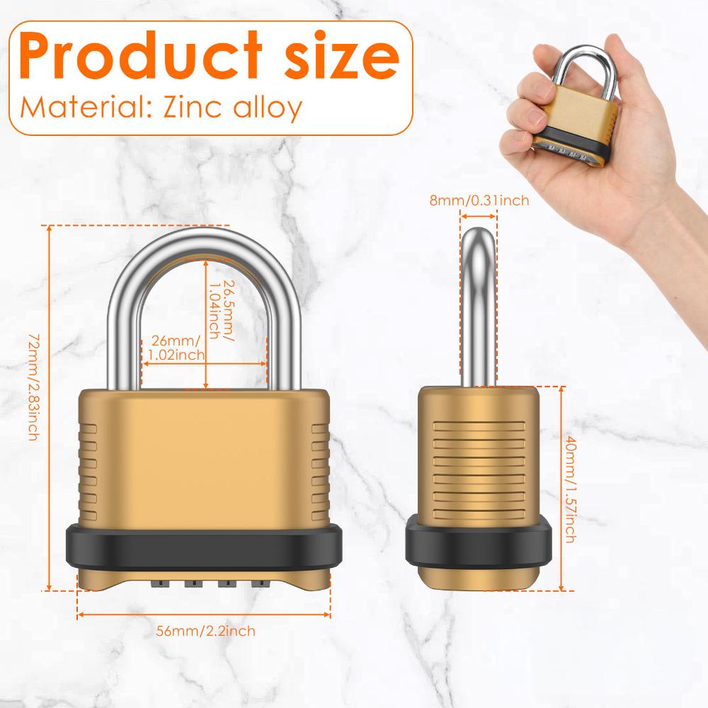 2/4Pcs 4 Digitals Code Password Combination Padlock Zinc Alloy Waterproof Smart Padlock for School Gym Locker Shed Fence Cabinet