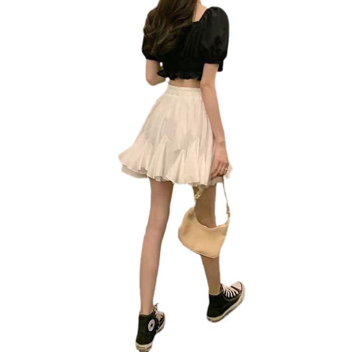 Sweet & Salty Black Puffy Short Skirt for Women - Versatile, Slim, New 2024 Korean Style