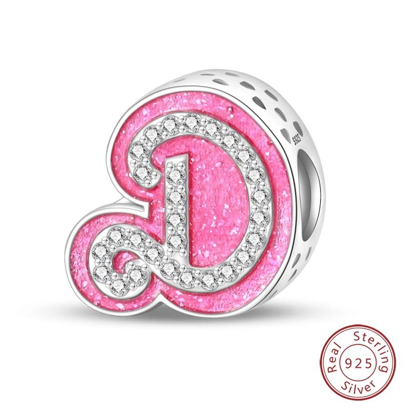 New Copper Teenage Girl Pink 26 Letters Charms Beads For 3Mm Original Bracelets Diy Jewelry Birthday Gifts