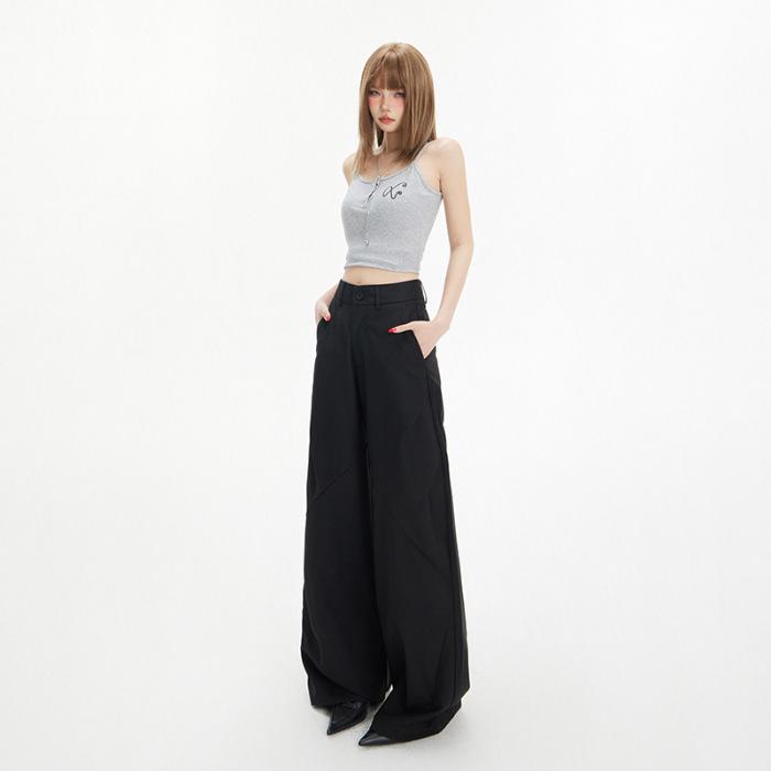 Women's Retro High Waist Wide Leg Pants – Versatile Flare Casual Suit for Spring/Summer