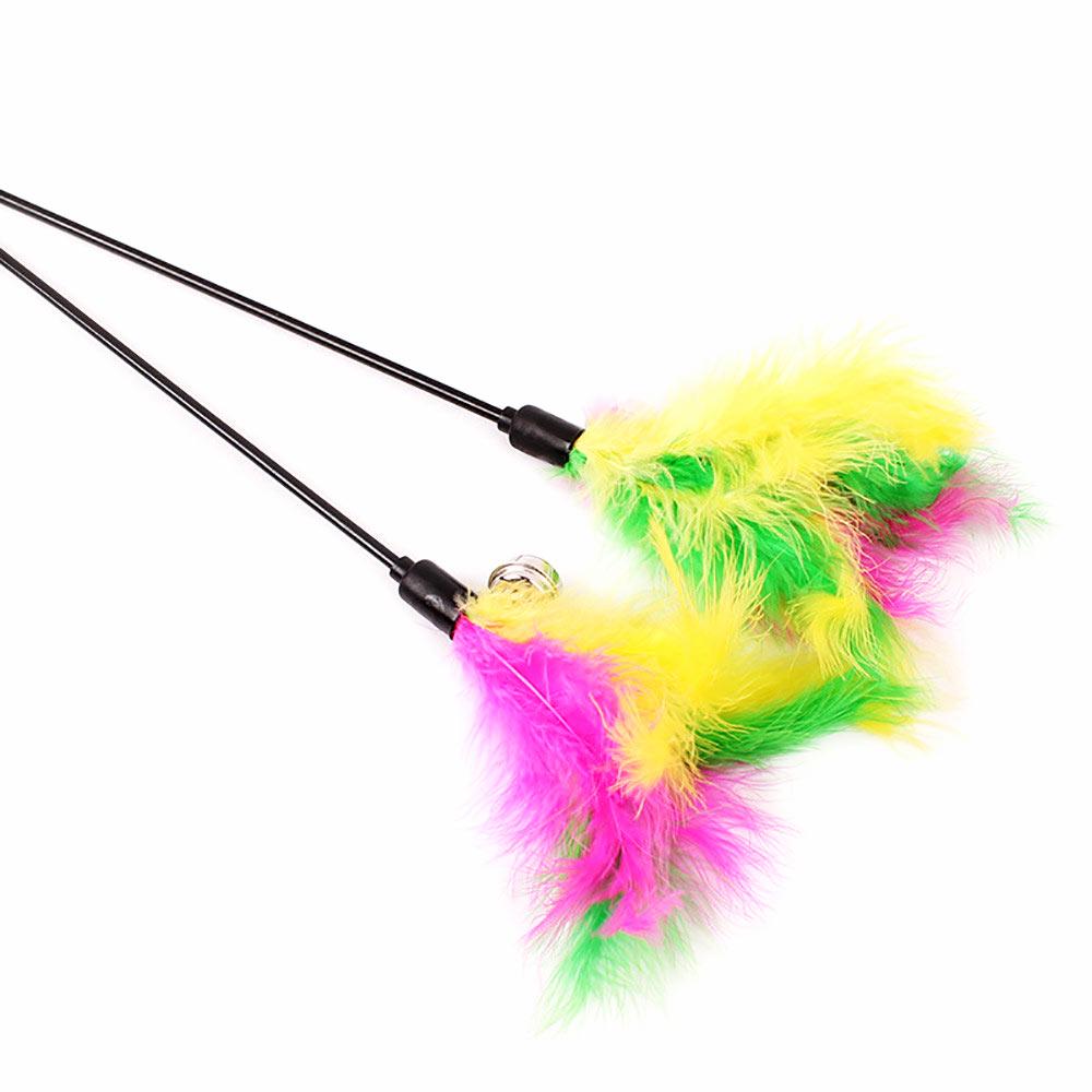 Pet cat toy cute bird colorful feather teaser wand plastic toy for cats YF