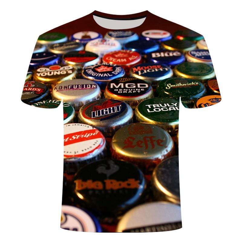 Summer Comfort Wine Series Creative Fun Beer Printing Loose Large Casual Men's Short Sleeve Round Neck T-shirt