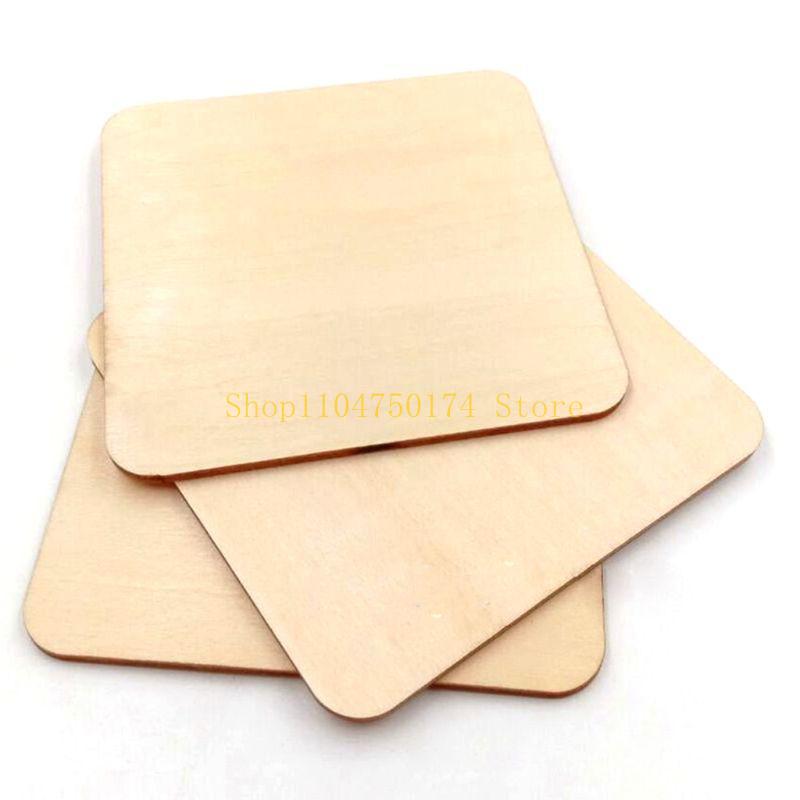 100x Wooden Blank Plaque Square Pieces Tags DIY Craft Pyrography Projects G top sale