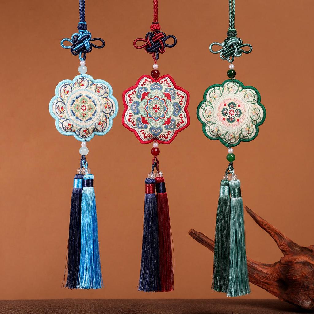 Silk Sunflower Dunhuang Embroidery Sachet with Tassel - Ethnic Style Hanfu Decoration