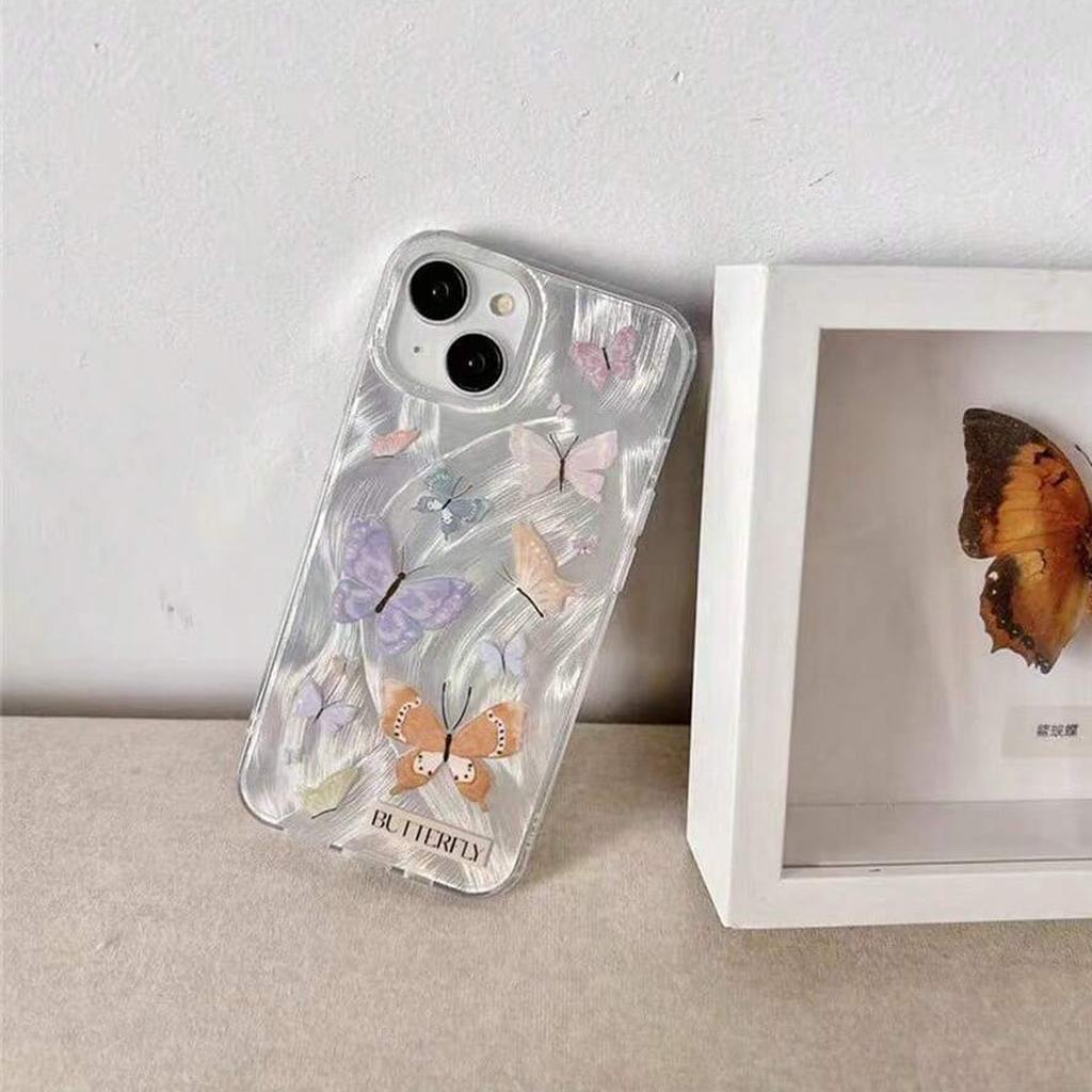 Colorful Butterfly Feather Phone Case For iPhone 15 14 13 12 11 Plus Pro Max Cartoon Strawberry Pattern Phone Case