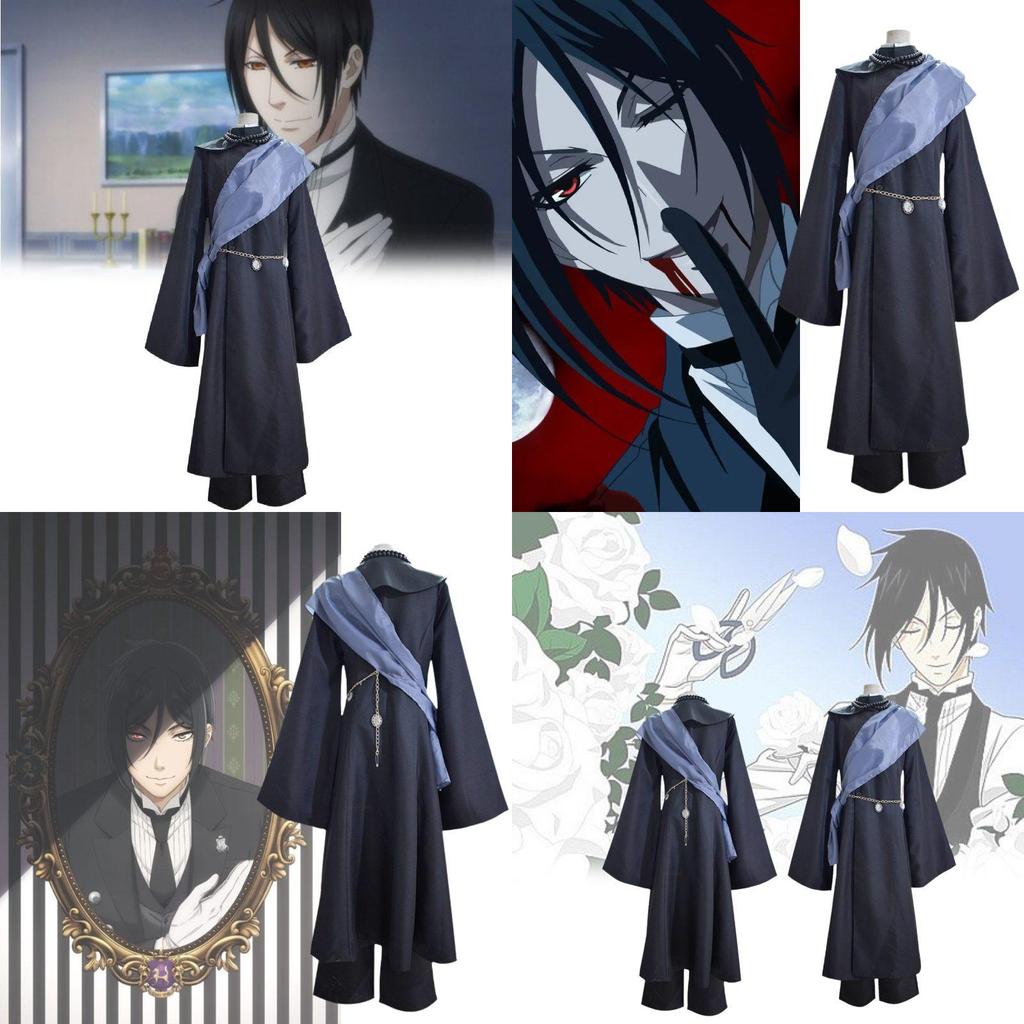 Black Butler Sebastian Cosplay Costume Full Set Funeral Dress With Hat Anime Source