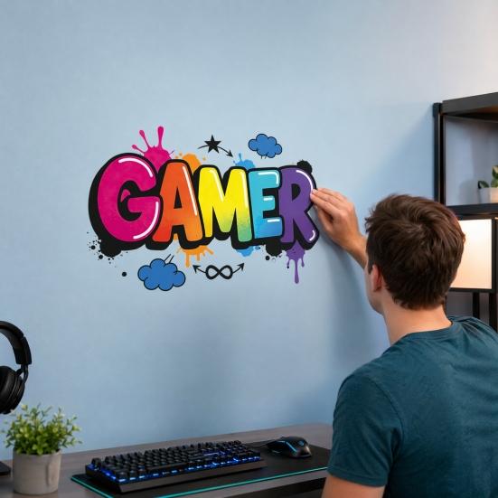 DYS GAMER Wall Stickers, Traceless Self-Adhesive Decals, Waterproof PVC Art, Colorful Graffiti Decals for E-Sports Rooms Bedrooms Dorms Game Decor